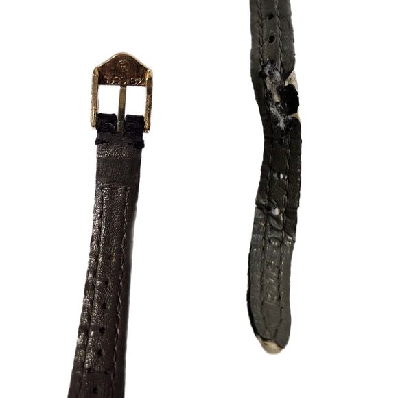 Gucci Vintage Y2K 18k Gold Plated GG Black Face Leather Band Dainty Stack Watch - Picture 8 of 9